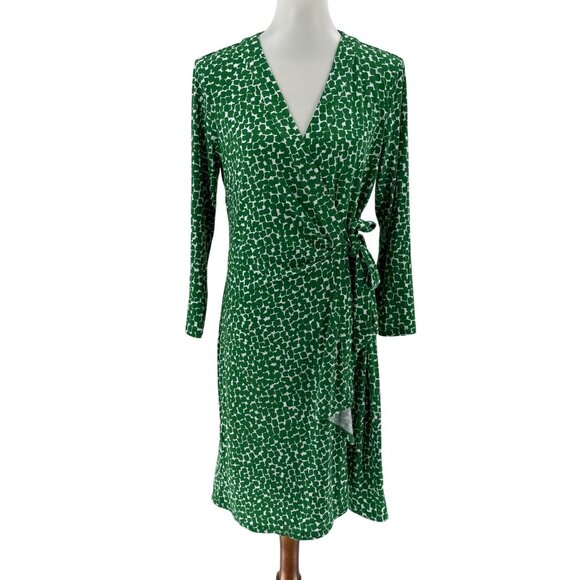BCBG Max Azria Dresses & Skirts - BCBG Max Azria Green White Wrap Dress Size L, Long Sleeve Abstract Pattern